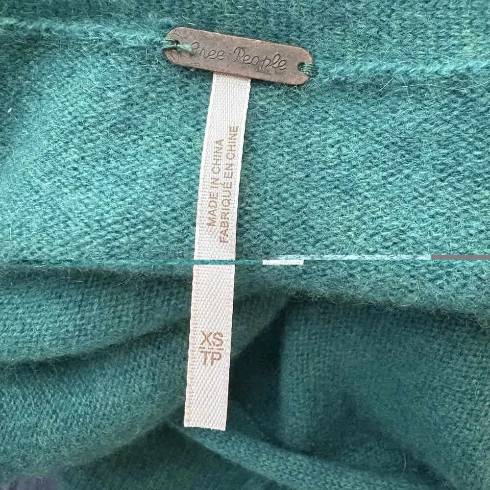 Free People School Boy Cardi Teal Green Sweater Cashmere Size XS Womens EUC